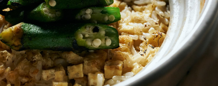 炙りオクラと蓮根のご飯